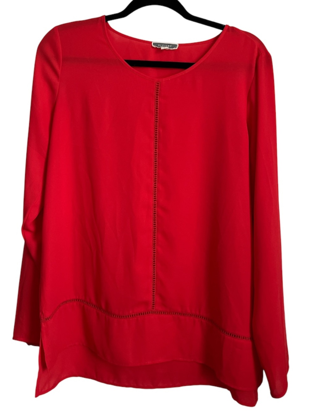 Pleione Red Long-Sleeve Scoop Neck Blouse